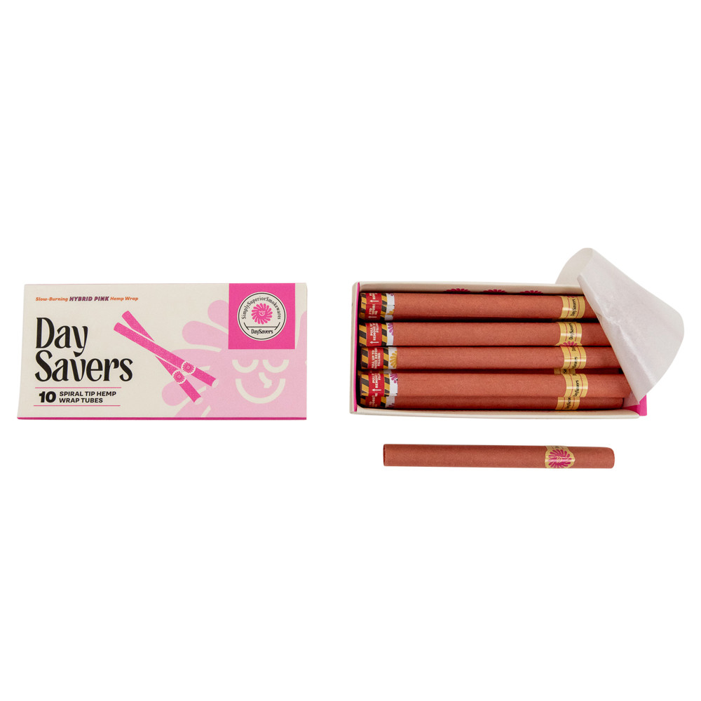 DaySavers Half Gram 1 1/4 Pink Hybrid Hemp Blunt Wrap w/Spiral Filter Tips 10/pk *ATX Only